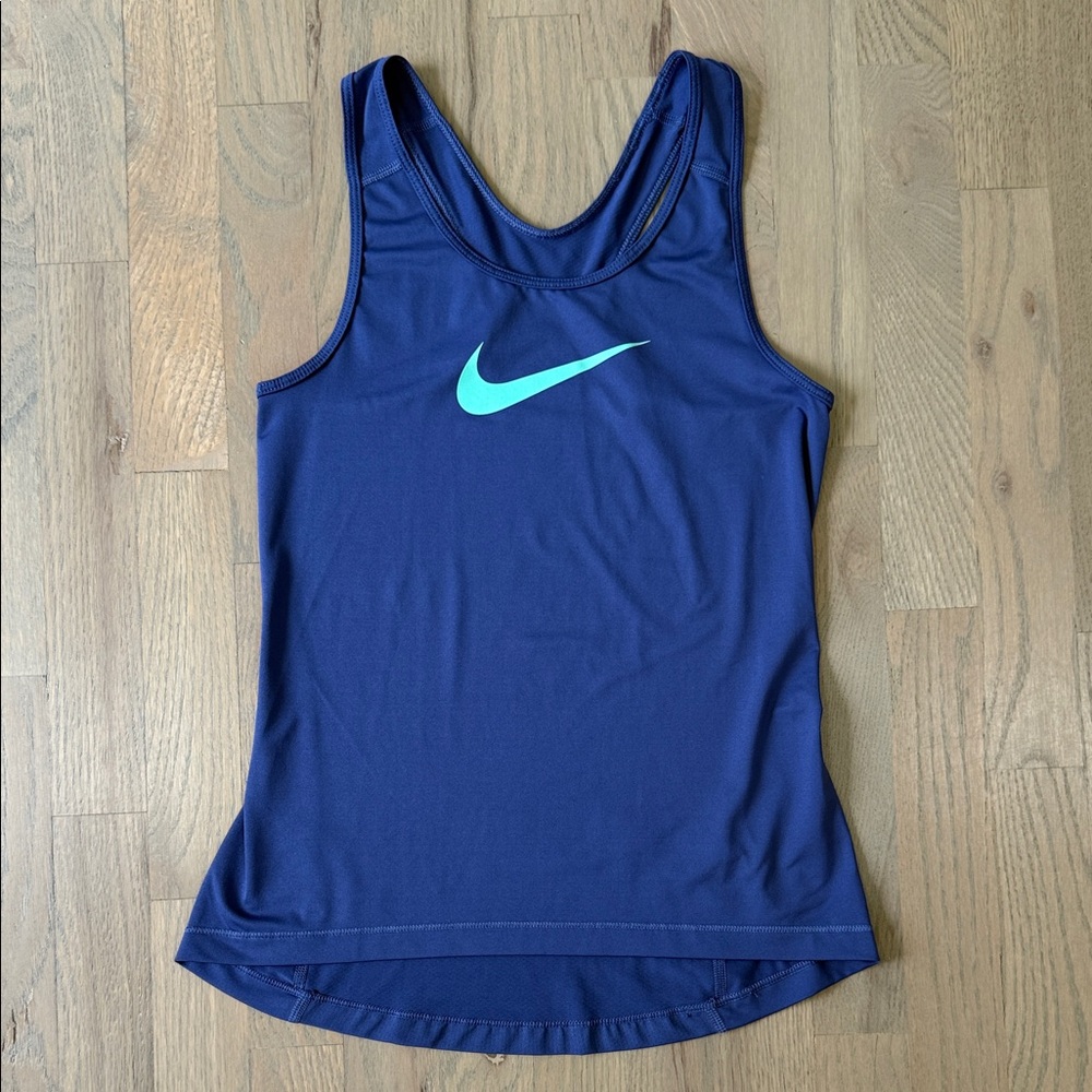 Nike Women's Blue Tank Top with Teal Logo